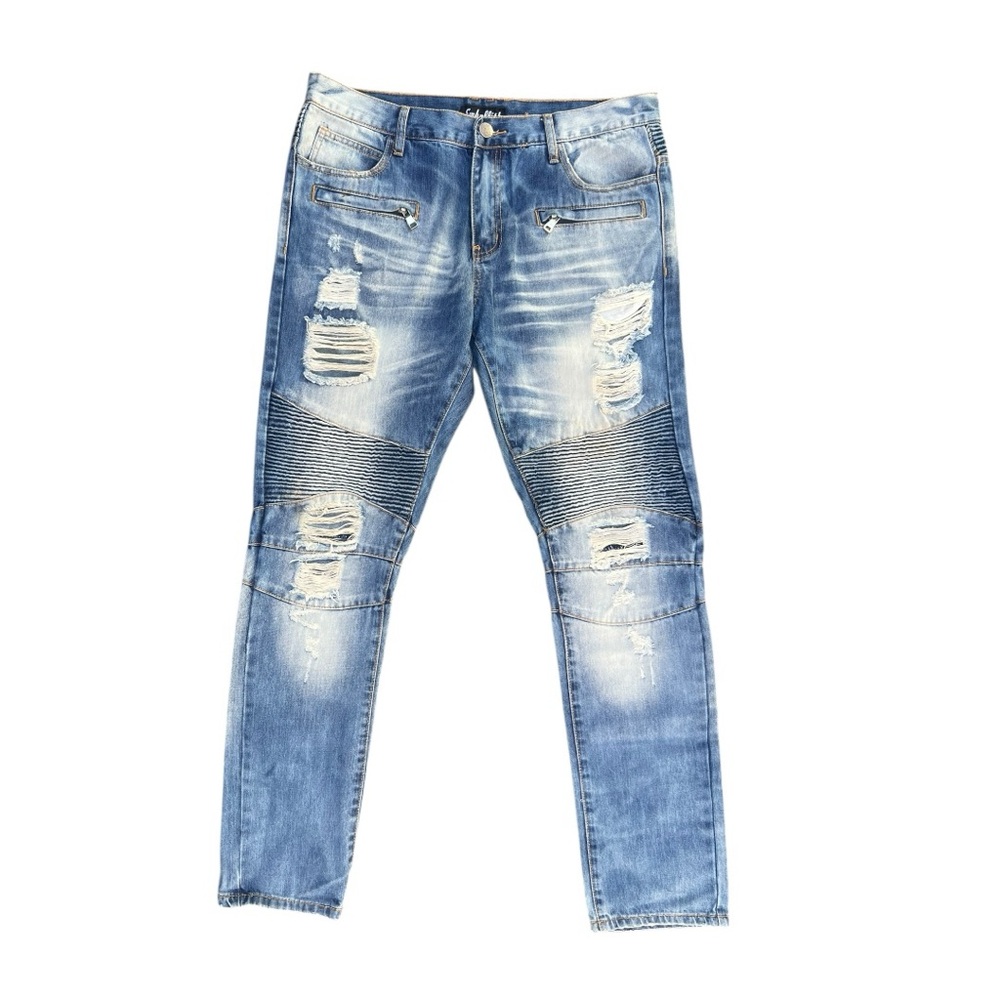 🔥 Embellish Moto Biker Jeans Distressed Zipper Denim – Men’s 36‎